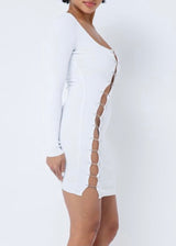 Hera Collection Long Sleeve Pin Down Mini Dress (White) 22604