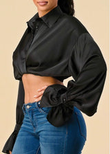 The Sang Long Ruffle Sleeve Blouse Crop Top (Black) ST23140621