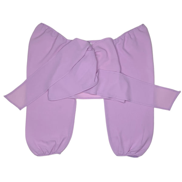 Miss California Solid Bubble Crepe Tie Front Long Sleeve Blouse (Lilac) T2737