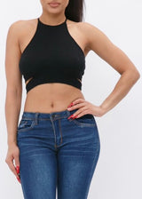 Hera Collection X-Cross Open Back Crop Top (Black) 22799