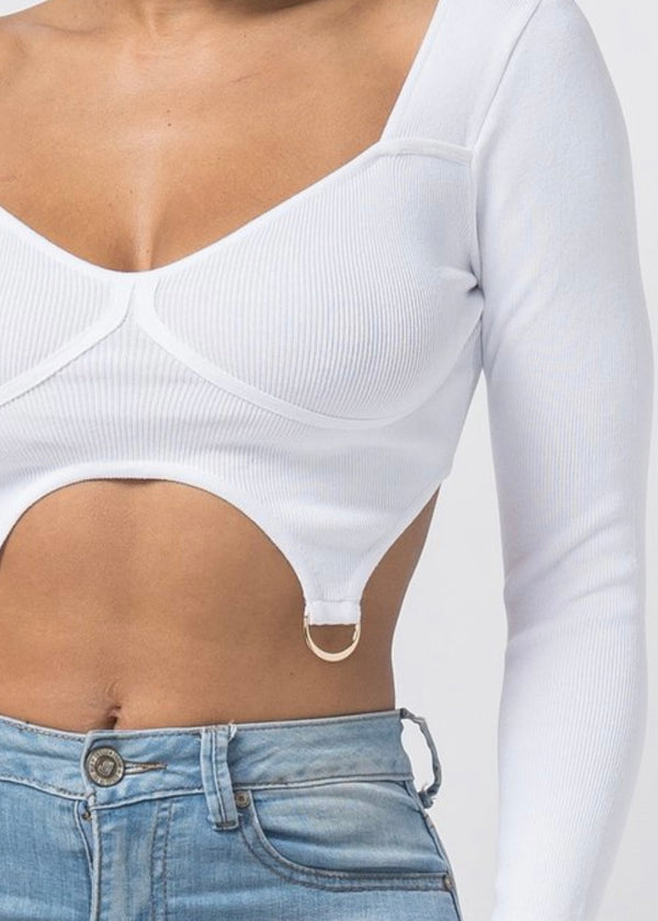 Hera Collection Double Ring Crop Top (White) 22577-O