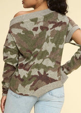 WinWin Camo Print Off The Shoulder Sweater (Olive/Rust/Grey) WT13060