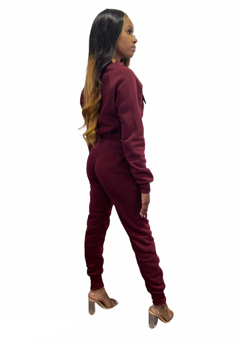 Top Fashion 2 Piece Fleece Set (Burgundy) GQ-622