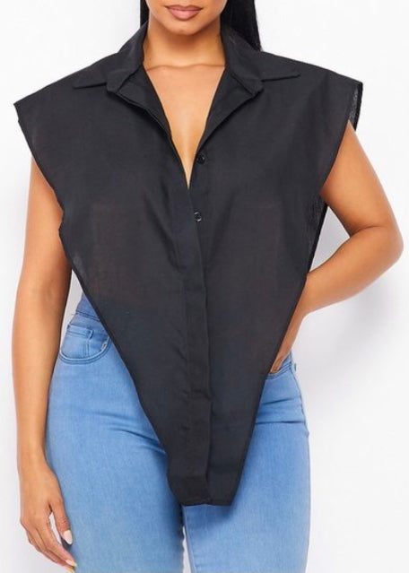 Cherie Open Sides Button Up Top (Black) T17849-1