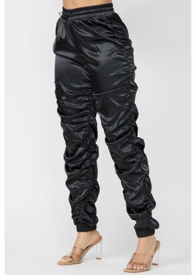 Hera Collection Satin Ruched Pants (Black) 62050