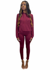 Top Fashion 2 Piece High Waist Pants And Hoodie Set (Burgundy) JV30937