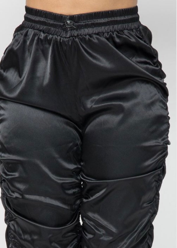 Hera Collection Satin Ruched Pants (Black) 62050