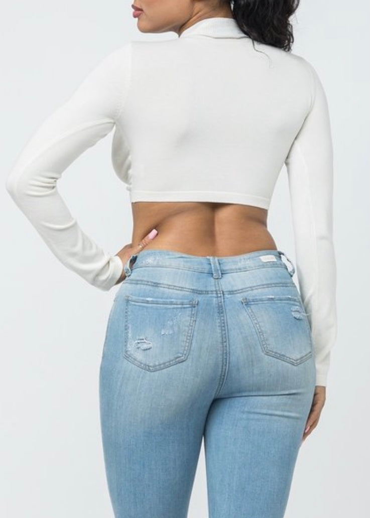 Hera Collection Long Sleeve Crop Top (Bone) 22638-O