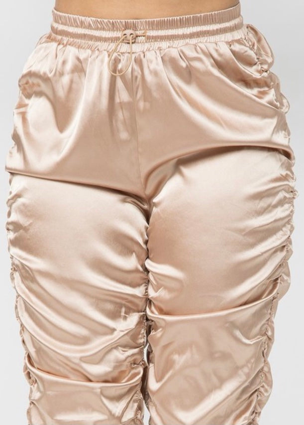 Hera Collection Satin Ruched Pants (Taupe) 62050