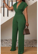 E-Show Sleeveless V Neck Jumpsuit (Green) PL0696