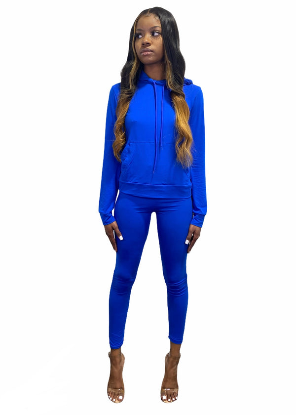 Top Fashion 2 Piece High Waist Pants And Hoodie Set (Royal Blue) JV30937