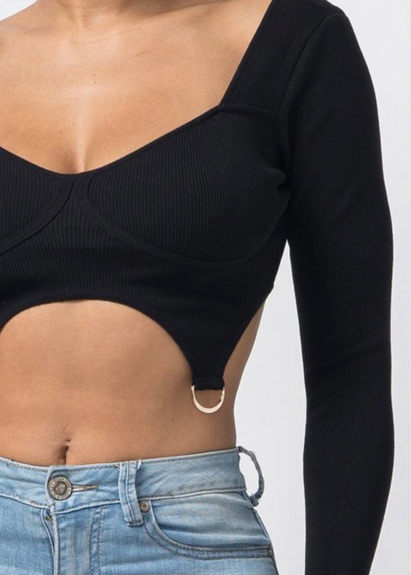 Hera Collection Double Ring Crop Top (Black) 22577-O