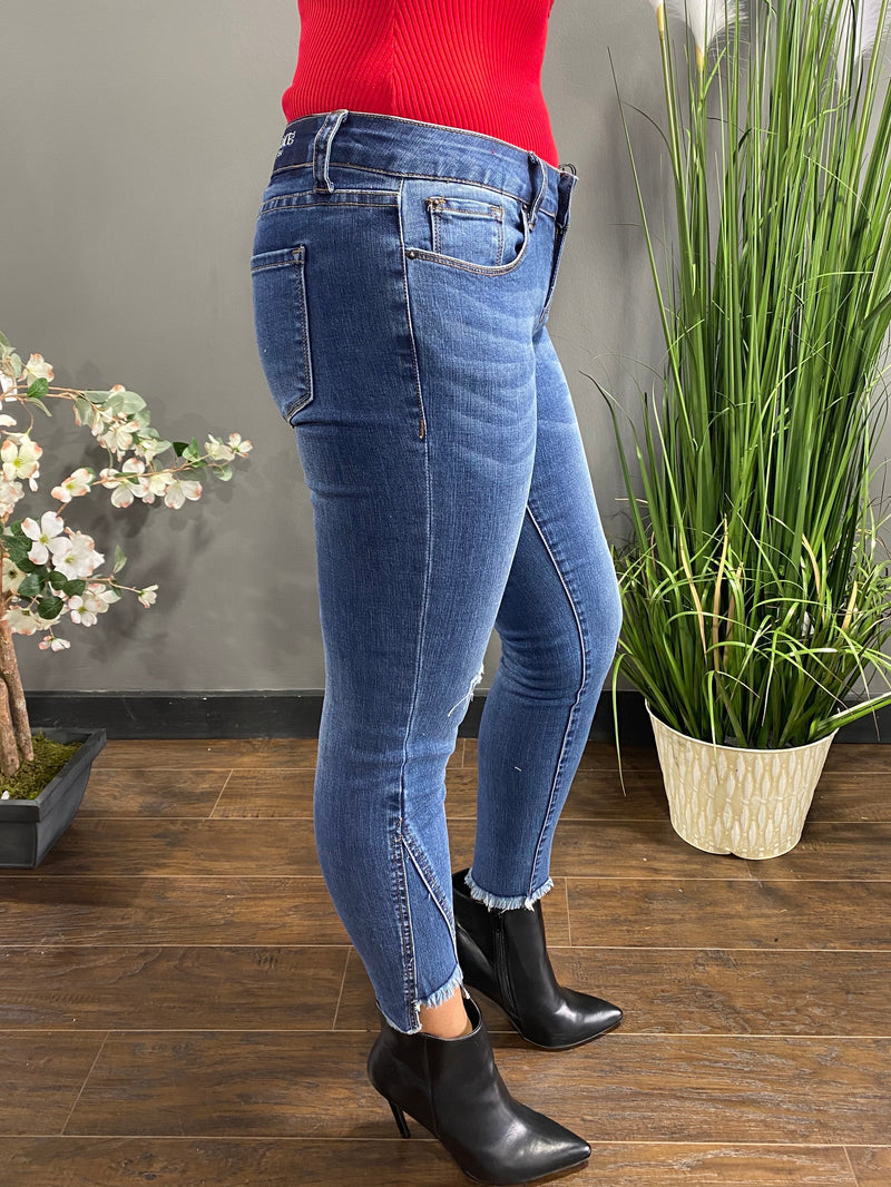 Grace In LA Uneven Hem Frayed Skinny Jeans JNW-9325