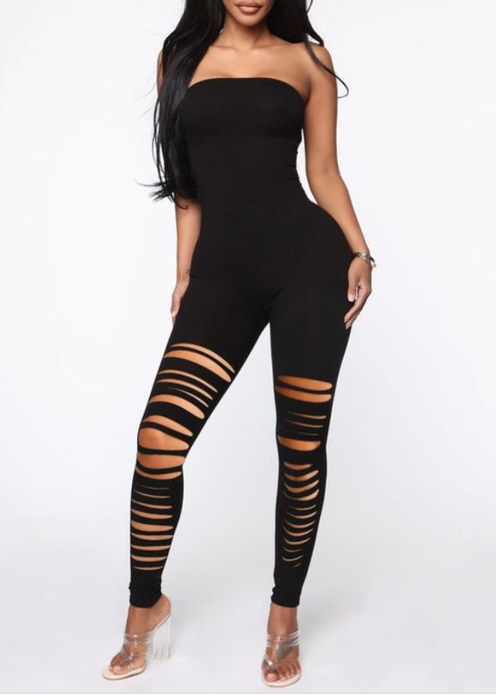 5Besties Distressed Tube Jumpsuit (Black) 5BR20052DT