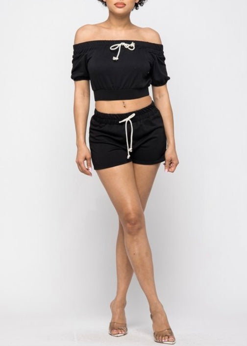 Love J Off Shoulder Crop Top & Short Set (Black) TT2155-A