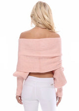 Yemak Off The Shoulder Long Sleeve Wrap Sweater Shawl (Blush) KC003