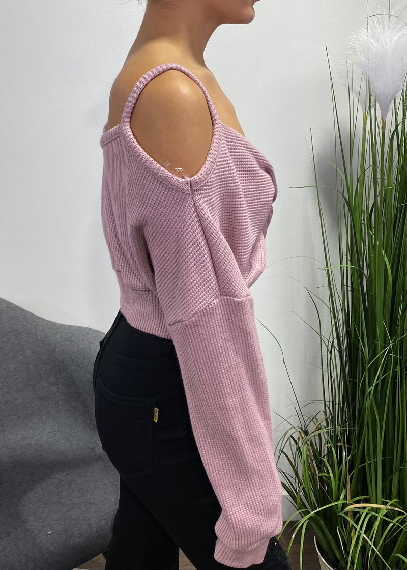 WinWin Strap On Long Sleeve Tied Sweater Top (Mauve) WT11553