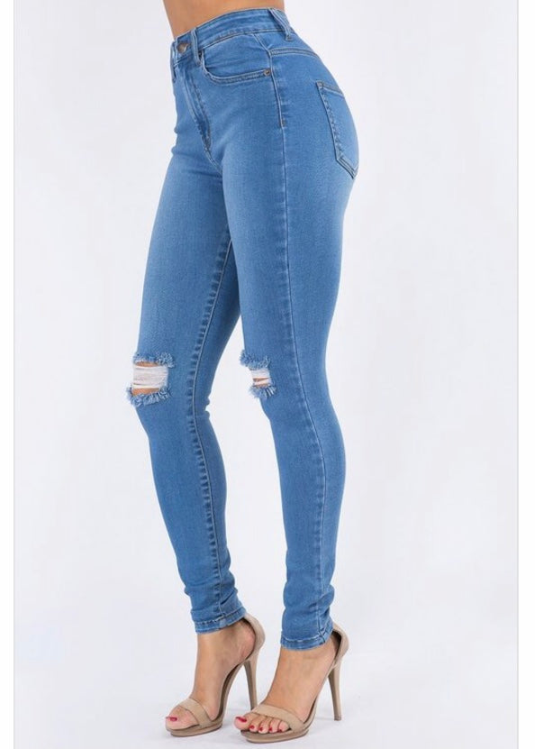 American Bazi High Waist Distressed Skinny Jeans (Blue) TJH-6096