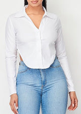 Red Velvet Open Back Button Down Top (White) AT8430