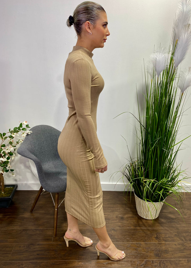 Capella Ribbed Bodycon Dress (Latte) BD2942