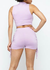 Love J Mock Neck Sleeveless Crop Top & Short Set (Lavender) TT2583-B