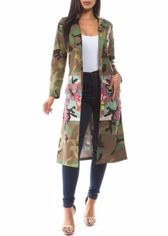 Francis Cabrel Camouflage Back Text Print Jacket (Multi Print) 3726