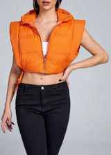 Hot & Delicious Lightweight Cropped Puffer Vest Jacket (Orange) BHW041