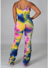 JNK Multi Color Tie Dye Ruching Buttom Jumpsuit (Blue) J42002