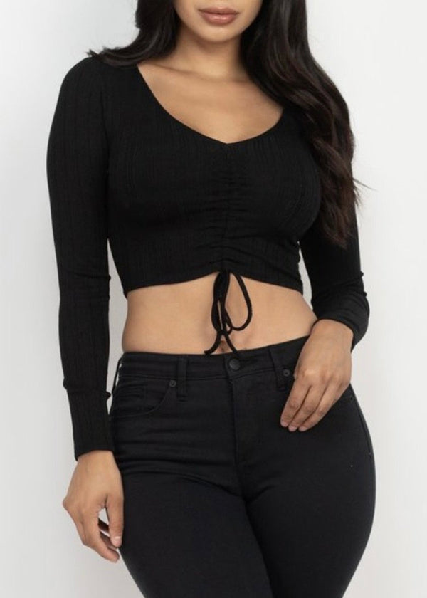 Capella Strap Ruched Front Crop Top (Black) BT2938