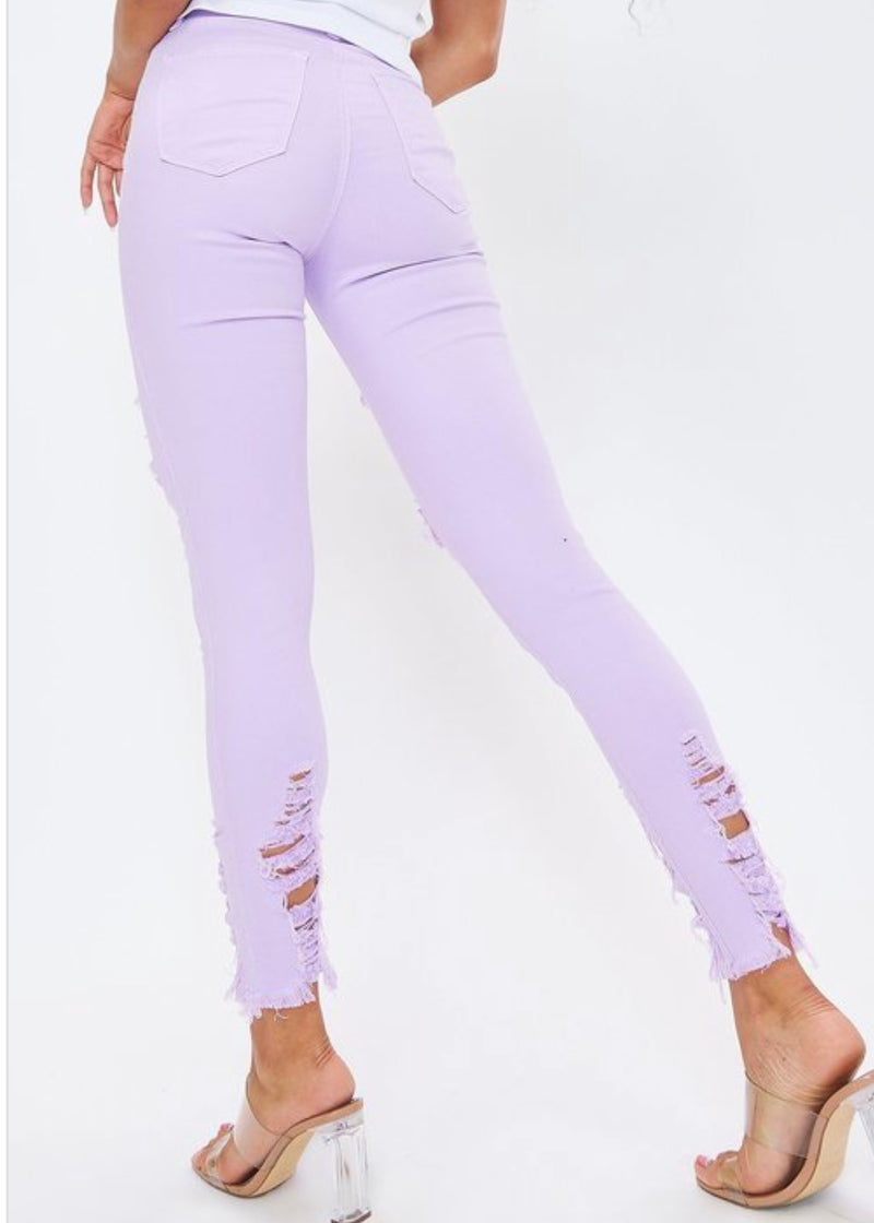 Vibrant Raw Edges Skinny Jeans (Lavender) P1213