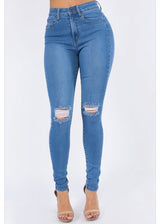 American Bazi High Waist Distressed Skinny Jeans (Blue) TJH-6096