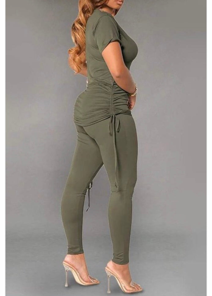 Mundefeis Autumn Drawstring Comfy Top & Leggings Set (Olive) KC6235