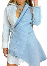 Lime Stitch Autumn Trendy Irregular Shirt Denim Dress (Blue) TD4122