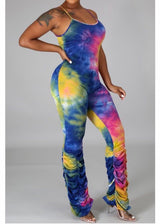 JNK Multi Color Tie Dye Ruching Buttom Jumpsuit (Blue) J42002