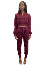 Top Fashion 2 Piece Fleece Set (Burgundy) GQ-622