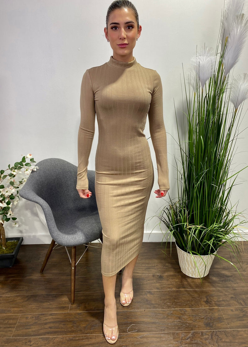 Capella Ribbed Bodycon Dress (Latte) BD2942