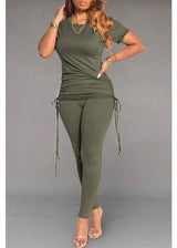 Mundefeis Autumn Drawstring Comfy Top & Leggings Set (Olive) KC6235