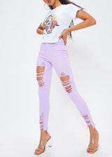 Vibrant Raw Edges Skinny Jeans (Lavender) P1213