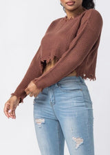 Hera Distressed Sweater Top (Cocoa) 21492