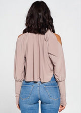 WinWin Shoulder Slit Long Sleeve Top (Mocha) WT11433