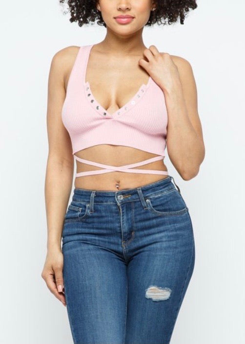 Hera Collection Wrap Around Button Crop Top (Blush) 22459