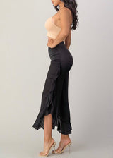 Primi Satin Stretch Ruffle Pants (Black) P3147