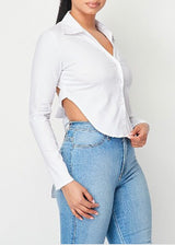 Red Velvet Open Back Button Down Top (White) AT8430