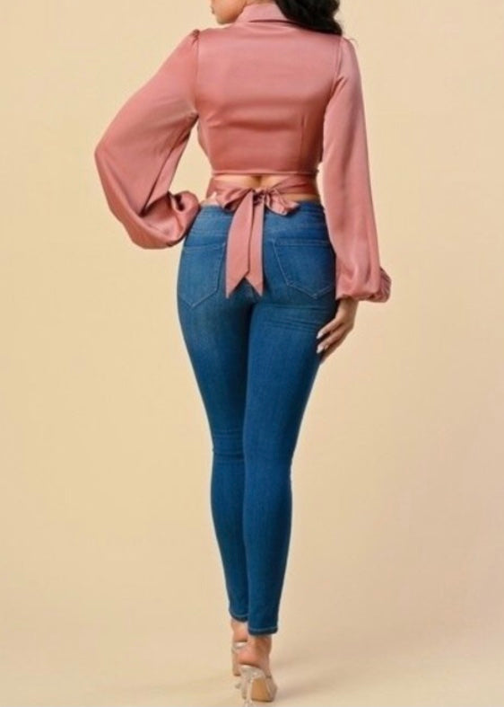 The Sang Satin Smooth Long Sleeve Top (Dusty Rose) ST22740321