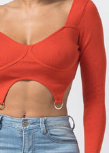 Hera Collection Double Ring Crop Top (Red Brick) 22577-O