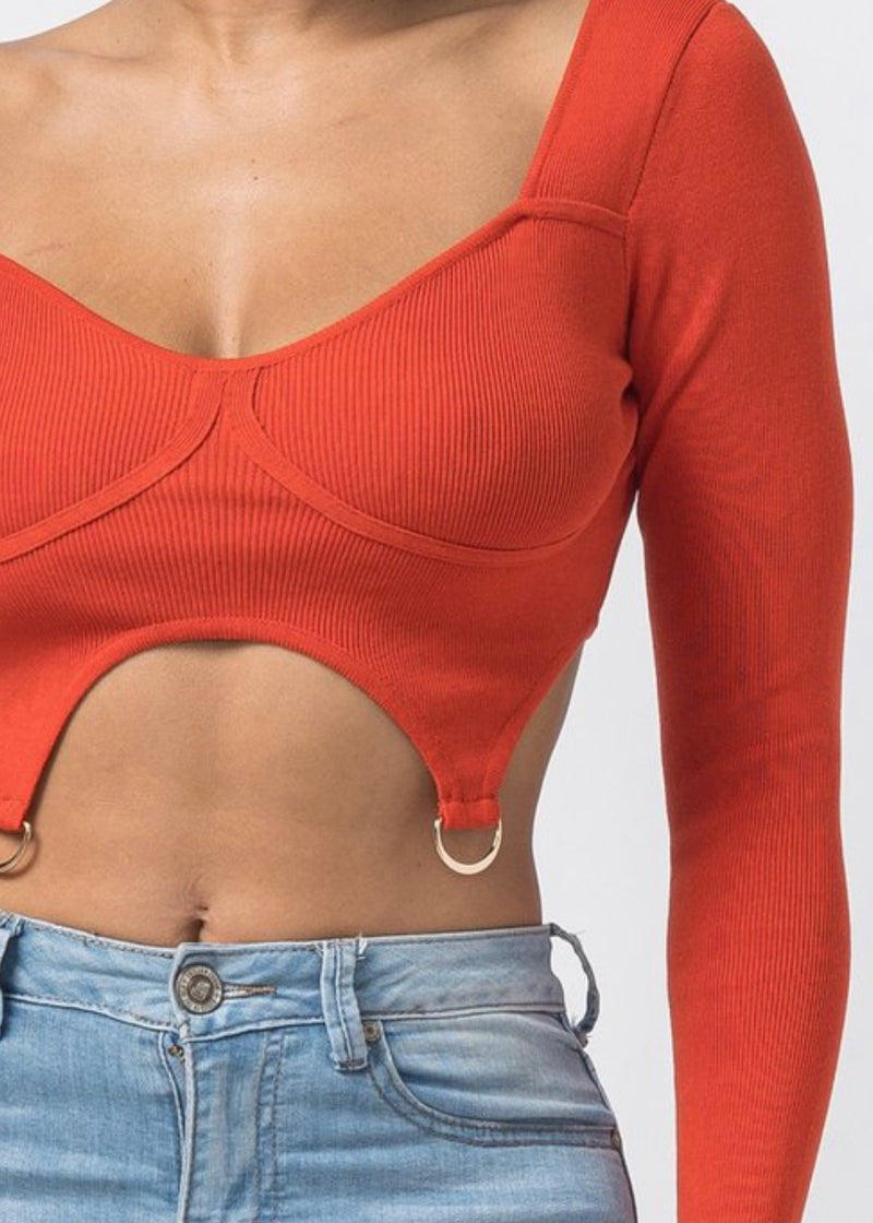 Hera Collection Double Ring Crop Top (Red Brick) 22577-O