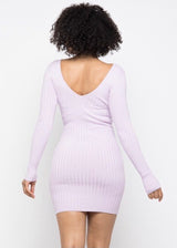 Hera Collection LSLV V-Neck Mini Dress (Lavender) 22408