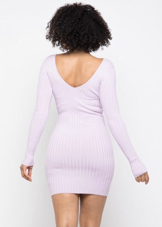 Hera Collection LSLV V-Neck Mini Dress (Lavender) 22408