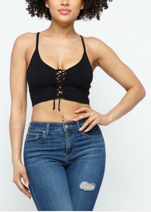 Hera Collection Tie Front Crop Top (Black) 22464