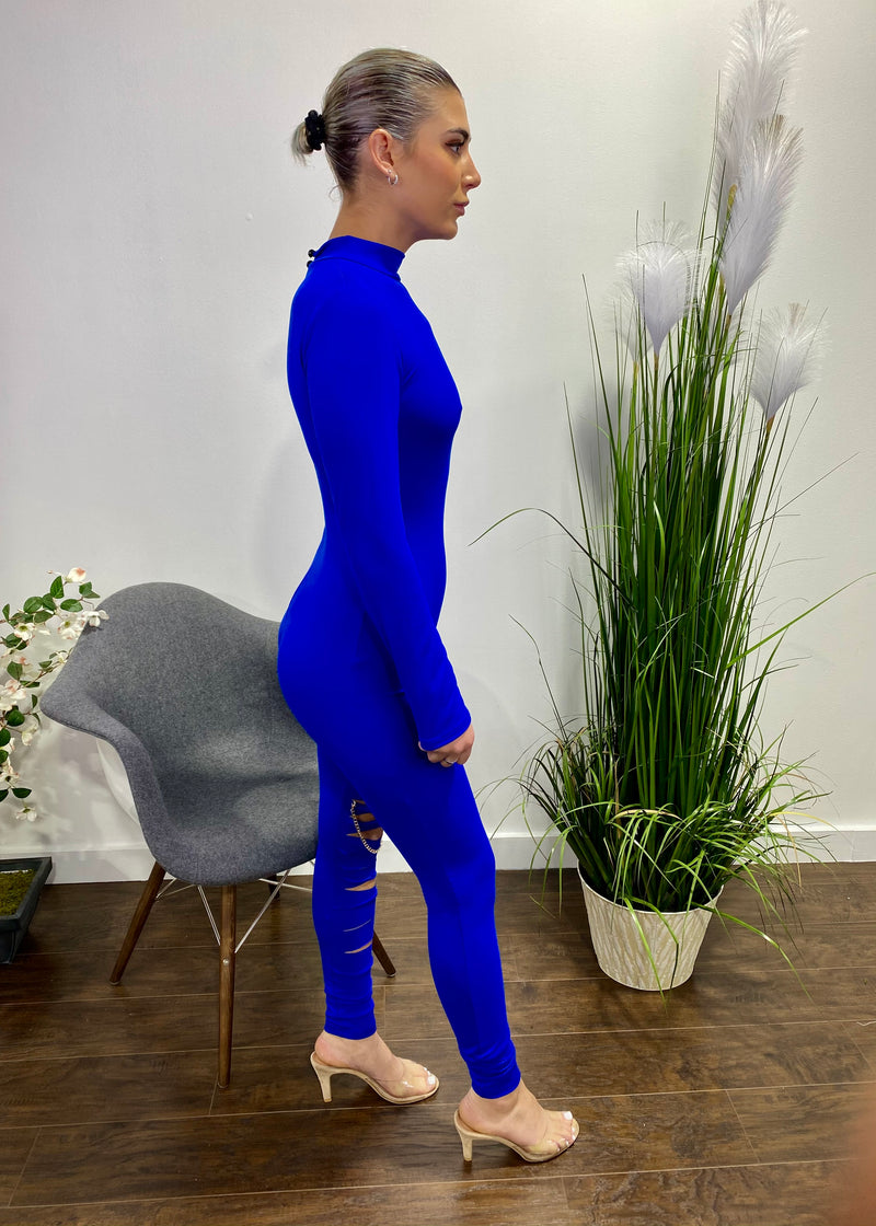 Belita Long Sleeve Lazer Cut Leg Detail Jumpsuit (Royal Blue) SBJ1261